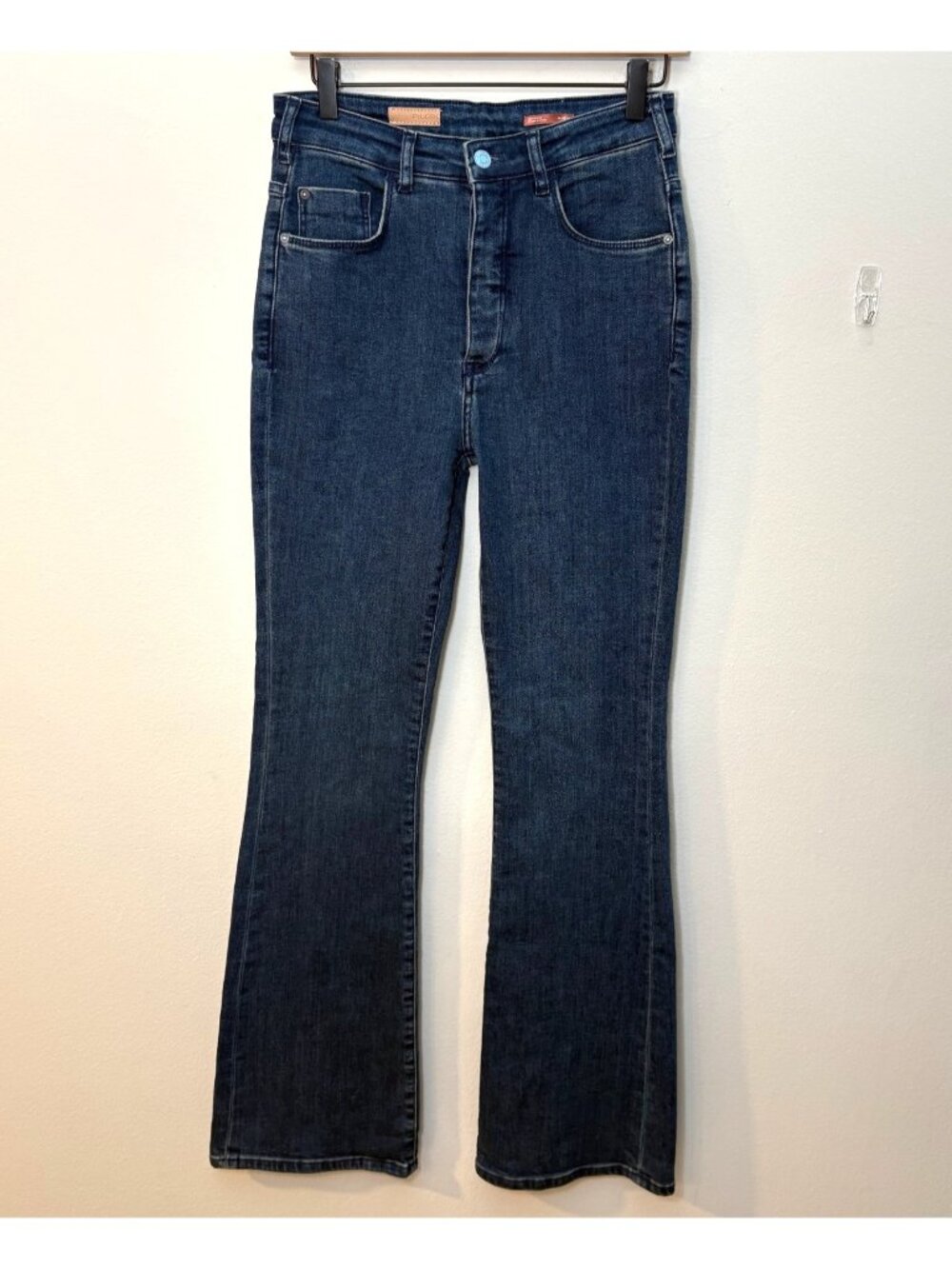Pilcro Anthropologie Pier Flare Button-Fly High-Rise Dark Wash Stretch Jeans 28P